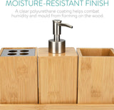Moonval Bamboo Bathroom Accessories Set, 4-Piece Bathroom Organizer with Soap Dispenser