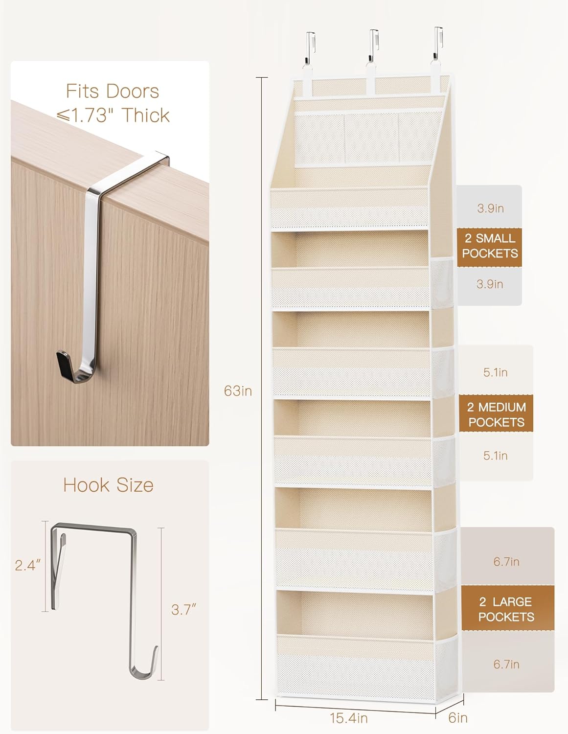 Moonval Over-the-Door Organizer, 6-Shelf Hanging Storage with 13 Mesh Pockets