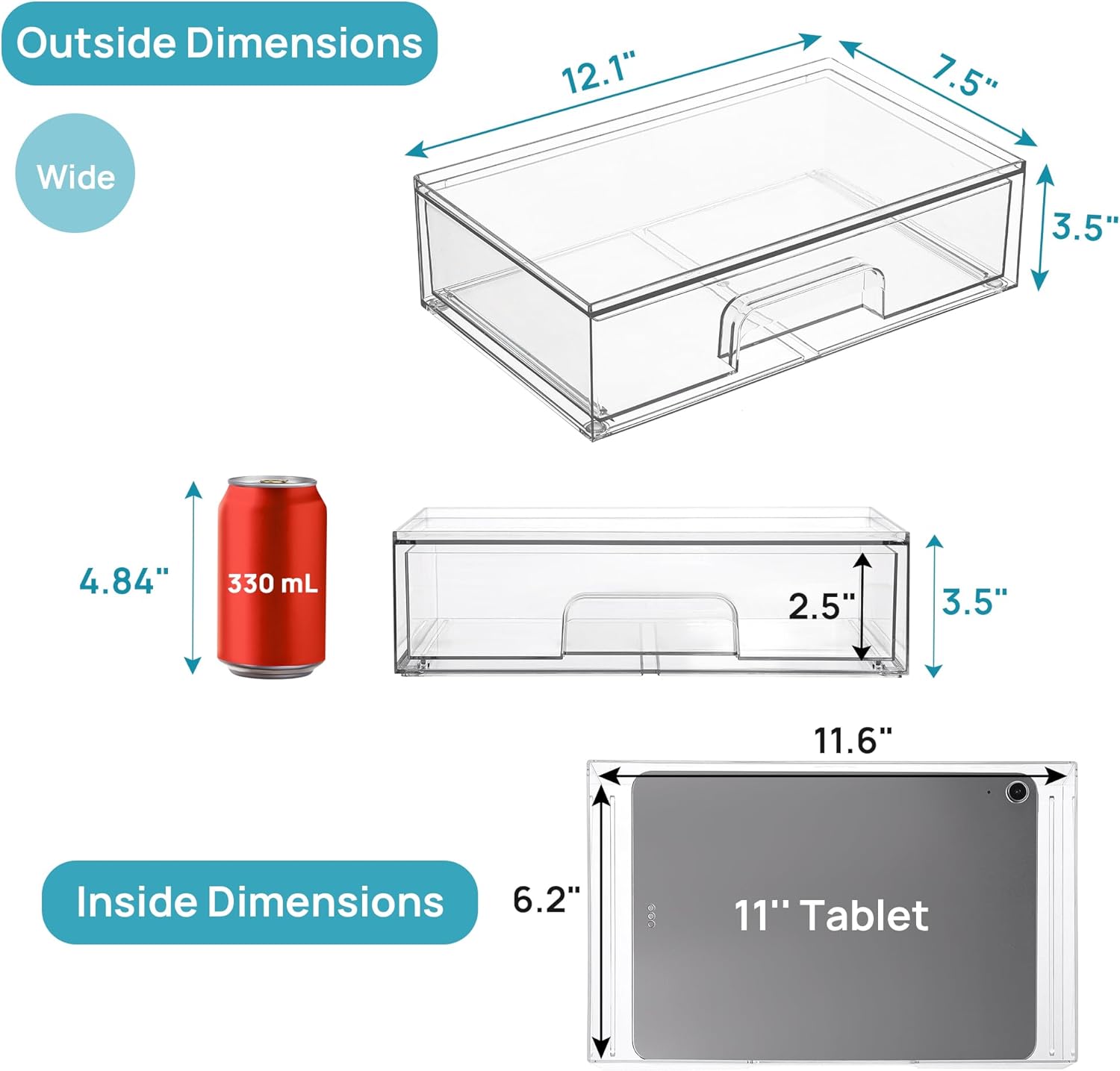 Moonval Clear Storage Drawers, Stackable Acrylic Organizers for Makeup & Bathroom