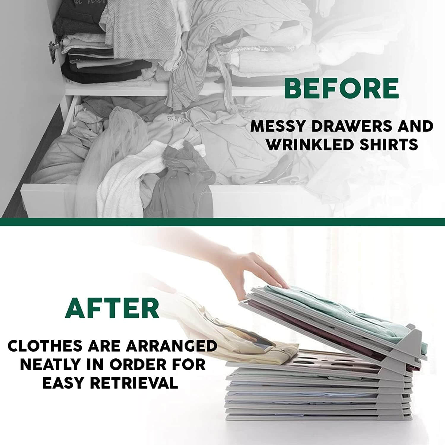 Moonval Stackable Closet Organizer, 10-Pack Foldable Clothes Shelf Divider for Wardrobe Storage