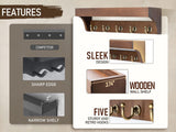 Moonval Wall Key Holder, Wooden Mail Organizer with Floating Shelf & 5 Hooks for Entryway