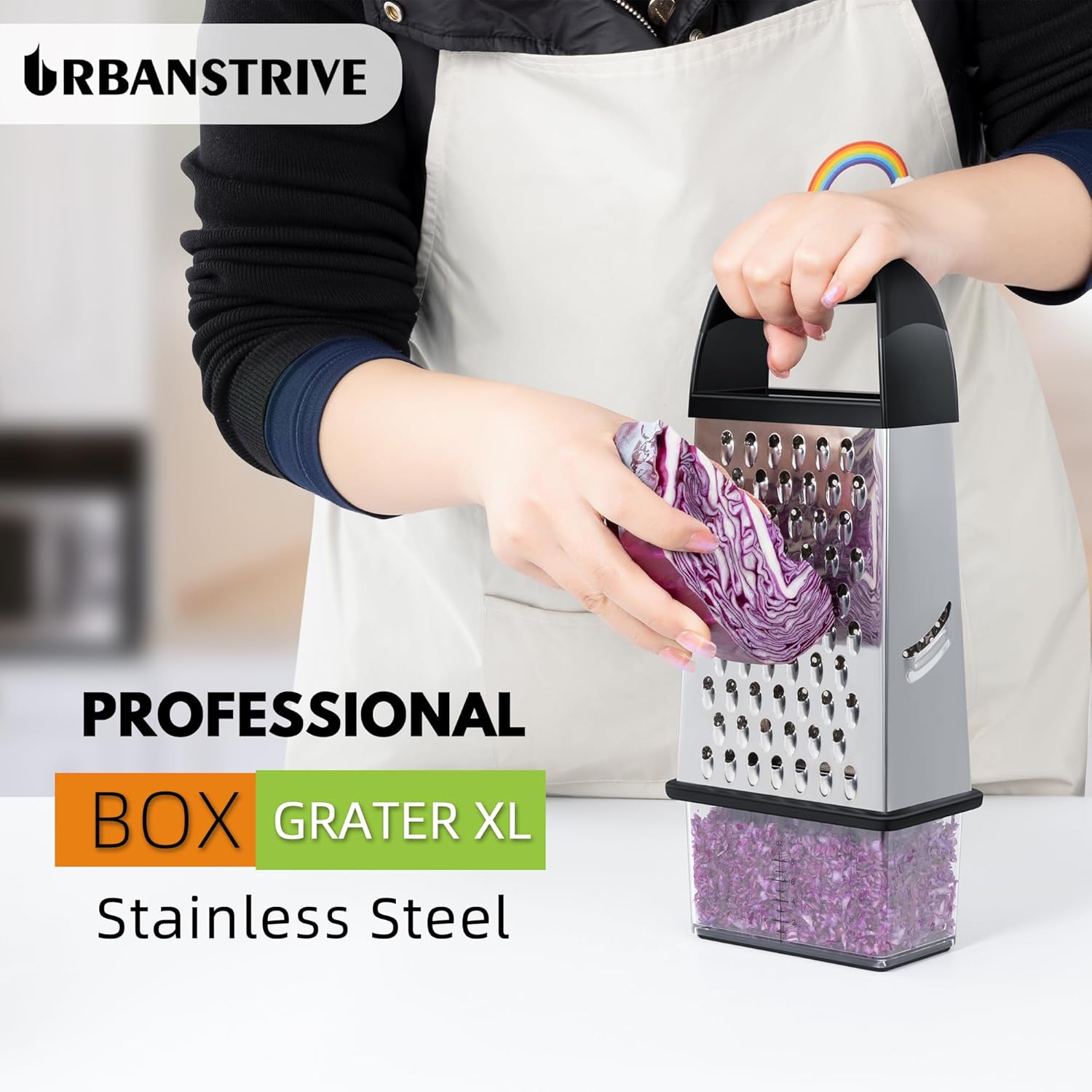 Moonval Cheese Grater, Stainless Steel Box Grater with Container for Cheese, Vegetables & Zesting