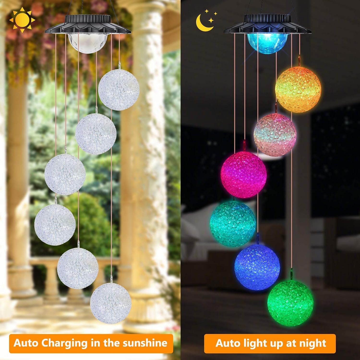 Moonval Solar Wind Chimes, Color-Changing LED Globe Hanging Lights for Patio & Garden Decor