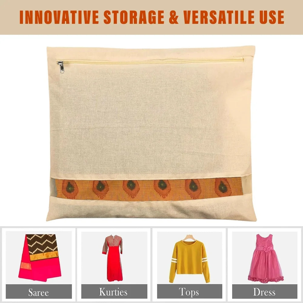 Moonval Cotton Saree Storage Cover, Breathable Zippered Garment Organizer for Travel