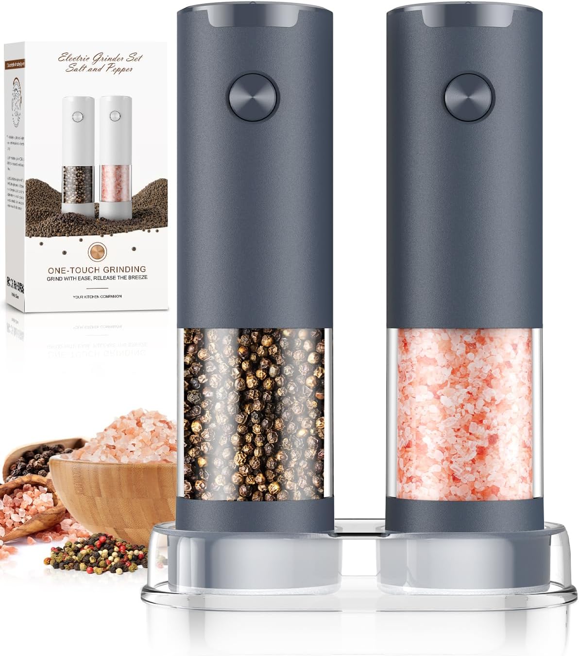 Moonval Electric Salt & Pepper Grinder Set, Automatic Battery-Operated Mills with Adjustable Coarseness