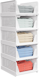 Moonval Stackable Closet Storage Baskets, 4-Pack Foldable Divided Organizers for Clothes & Hats