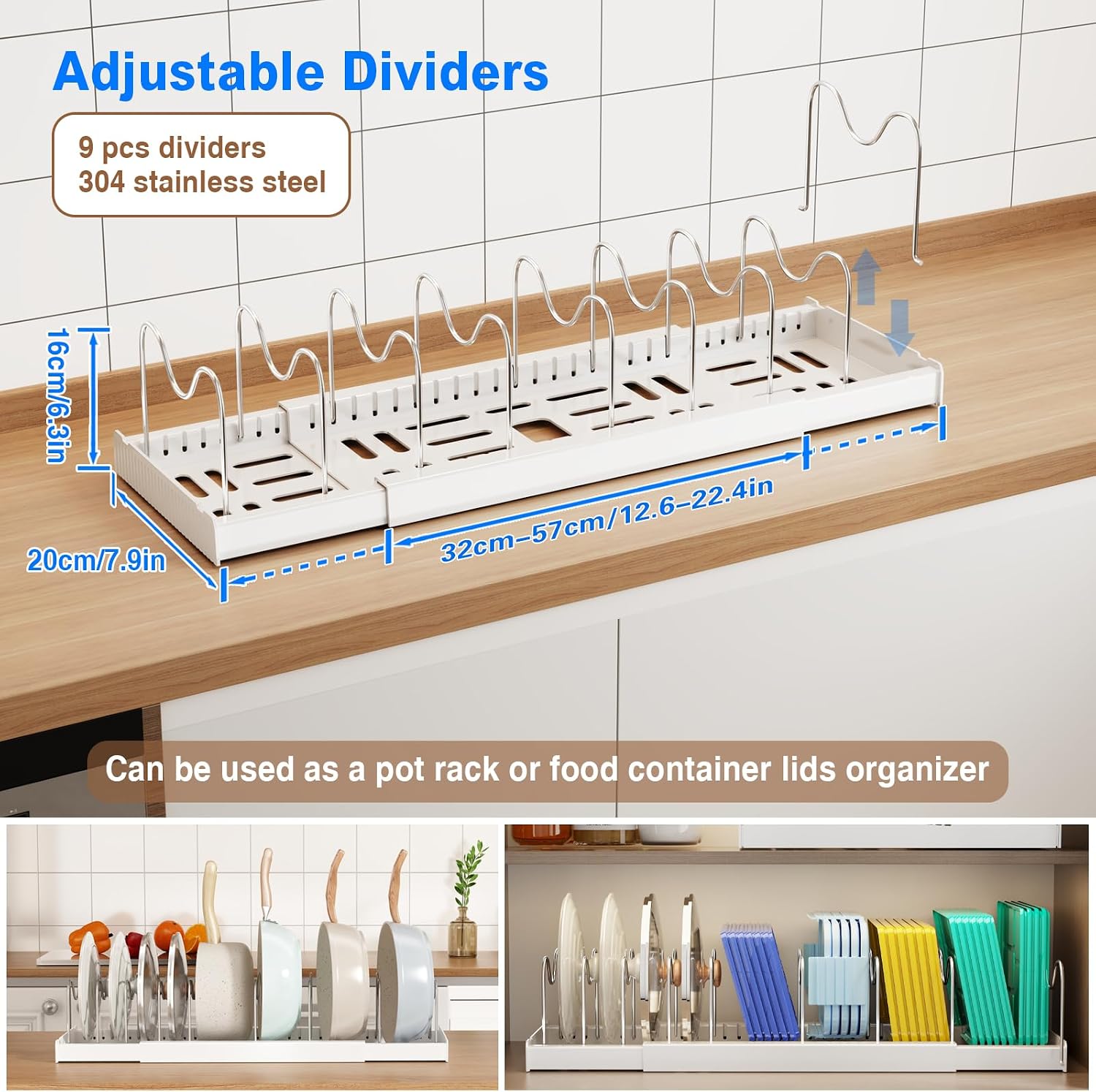 Moonval Pots & Pans Organizer, Expandable Lid & Cookware Rack with 9 Adjustable Dividers