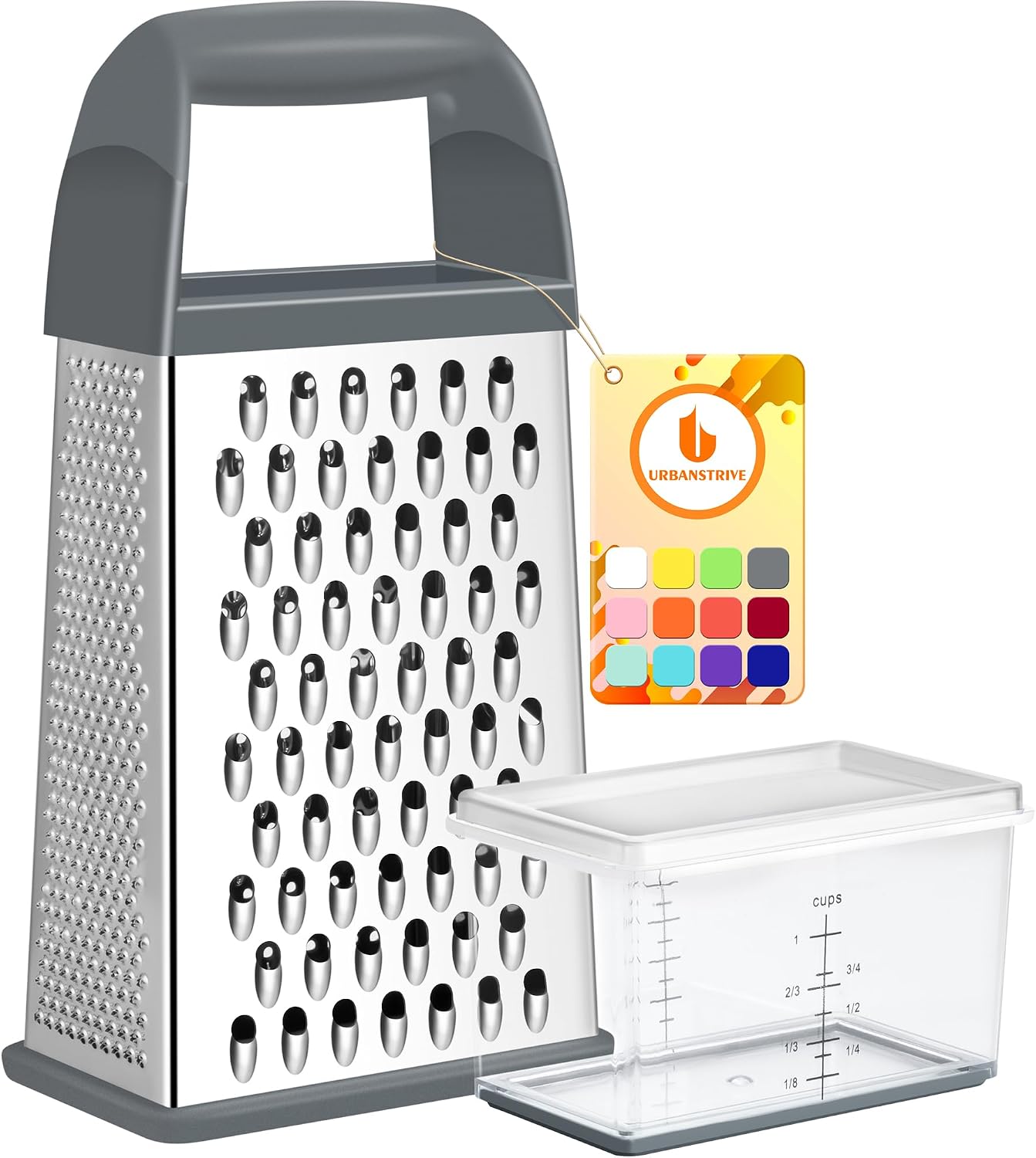 Moonval Cheese Grater, Stainless Steel Box Grater with Container for Cheese, Vegetables & Zesting