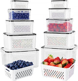 Moonval Produce Storage Containers, Airtight Food Saver Set with Removable Colanders