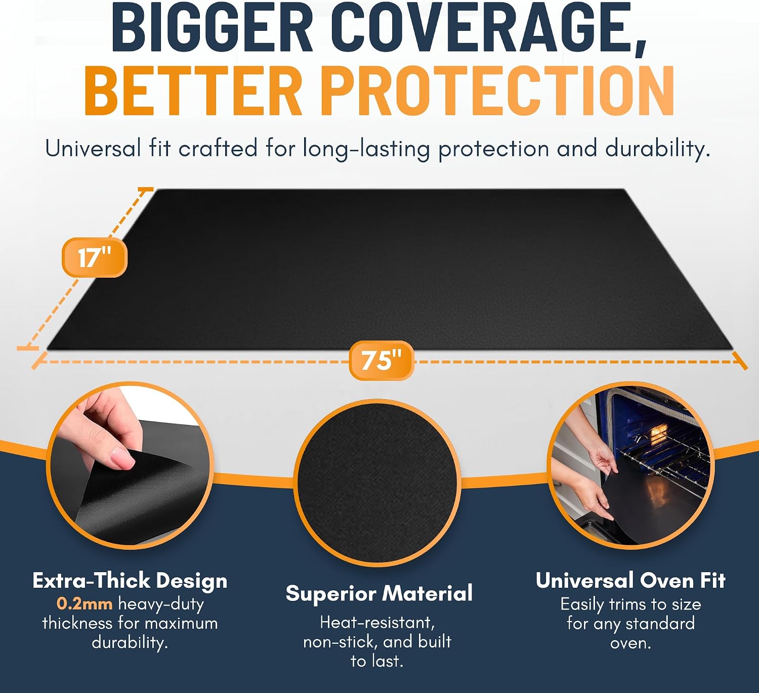 Moonval Heavy Duty Oven Liner, 17 x 75 Inch Non-Stick Reusable Heat-Resistant Mat