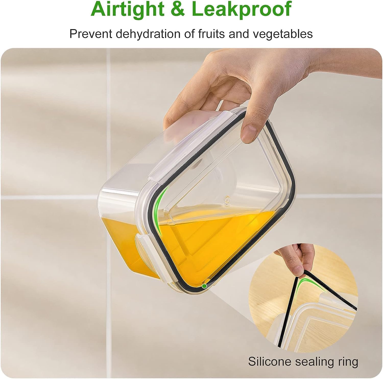 Moonval Produce Storage Containers, Airtight Food Saver Set with Removable Colanders