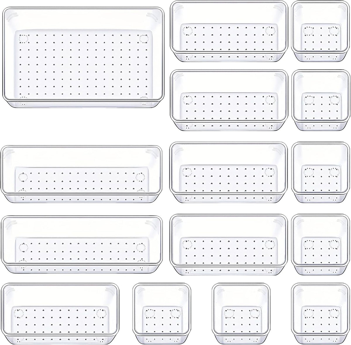 Moonval Clear Drawer Organizer Set, Plastic Storage Trays for Kitchen, Bathroom & Office