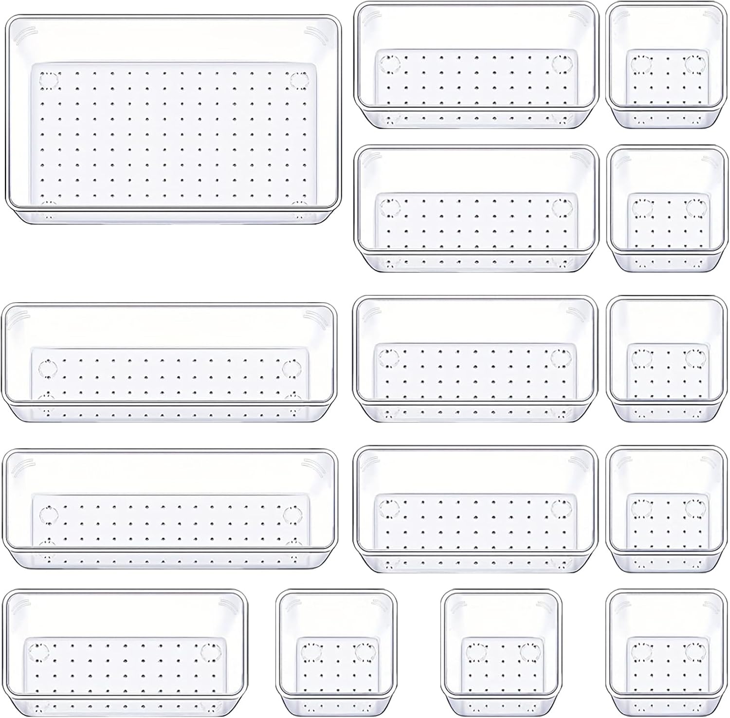 Moonval Clear Drawer Organizer Set, Plastic Storage Trays for Kitchen, Bathroom & Office