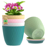 Moonval Plastic Flower Pots, 5-Pack 6-Inch Unbreakable Planters with Drainage & Saucers