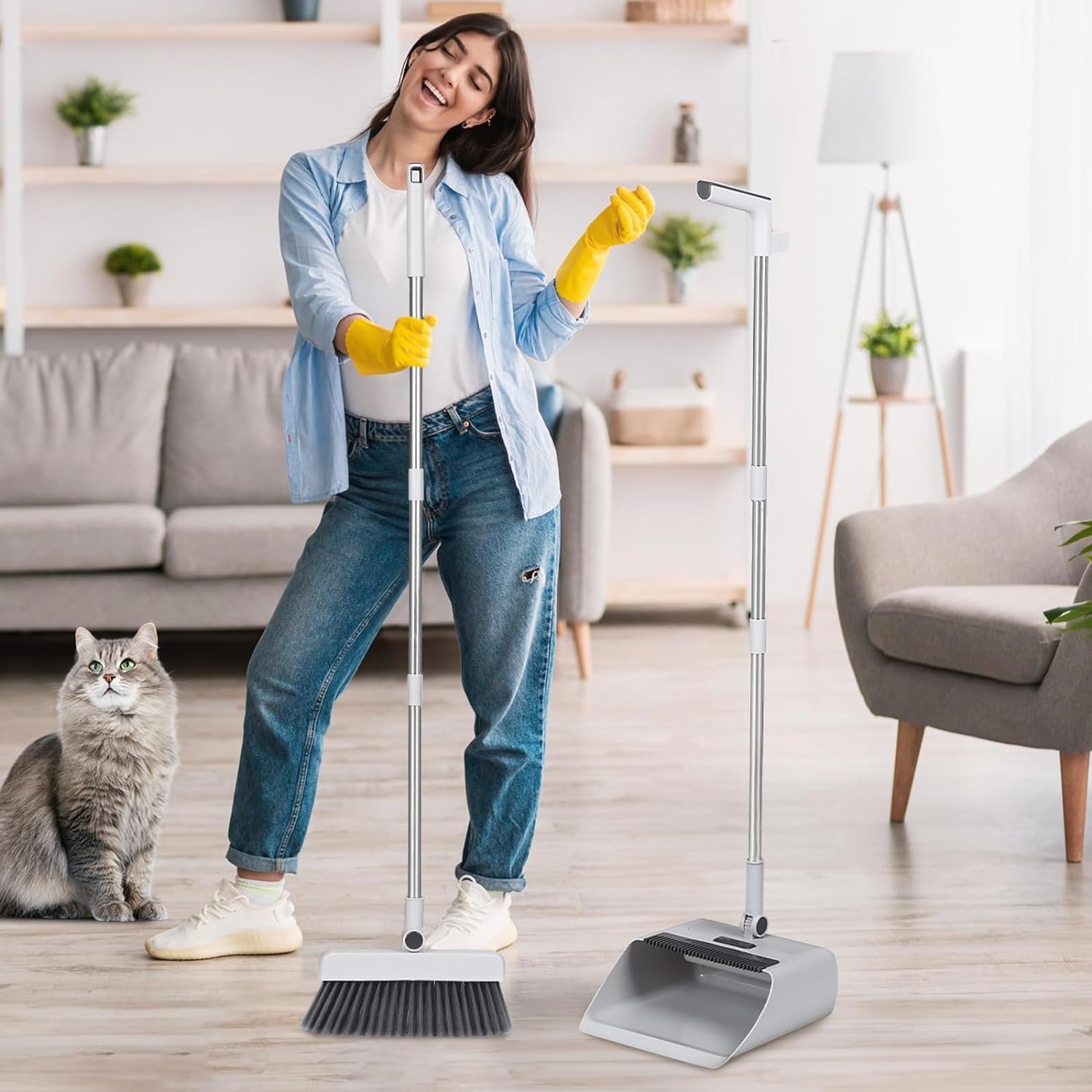 Moonval 4-in-1 Cleaning Dustpan Set, Broom, Squeegee & Brush Floor Cleaning System