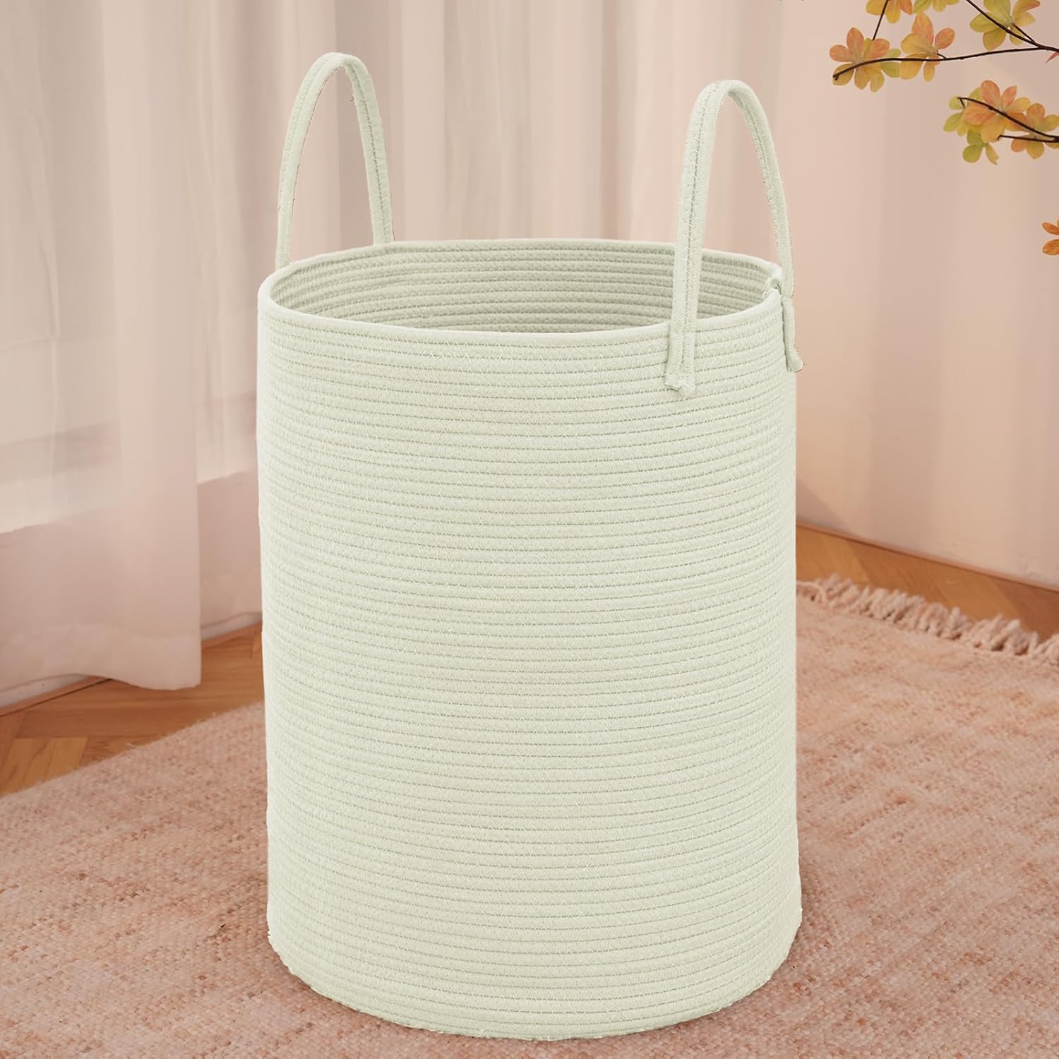 Moonval Woven Laundry Basket, 60L Cotton Rope Hamper for Clothes, Blankets & Toys