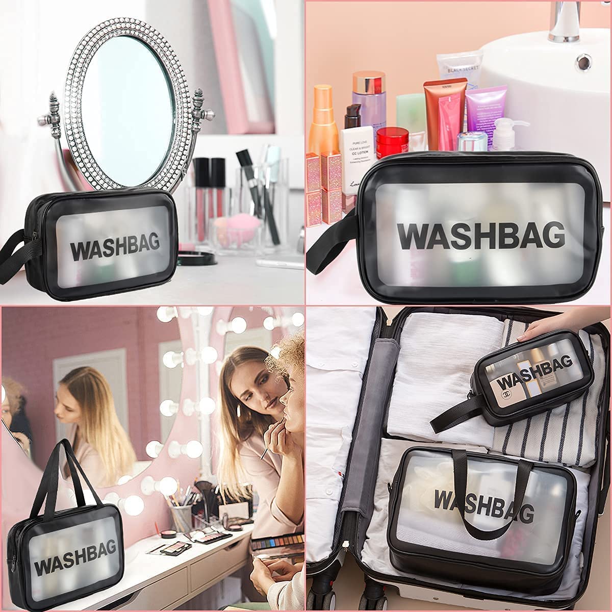 Moonval Travel Makeup Bag Set, 3-Piece Cosmetic Organizer Pouches for Toiletries & Beauty Essentials