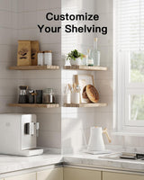 Moonval Floating Wall Shelves, Set of 4 Natural Wood Storage & Display Shelves for Home Decor