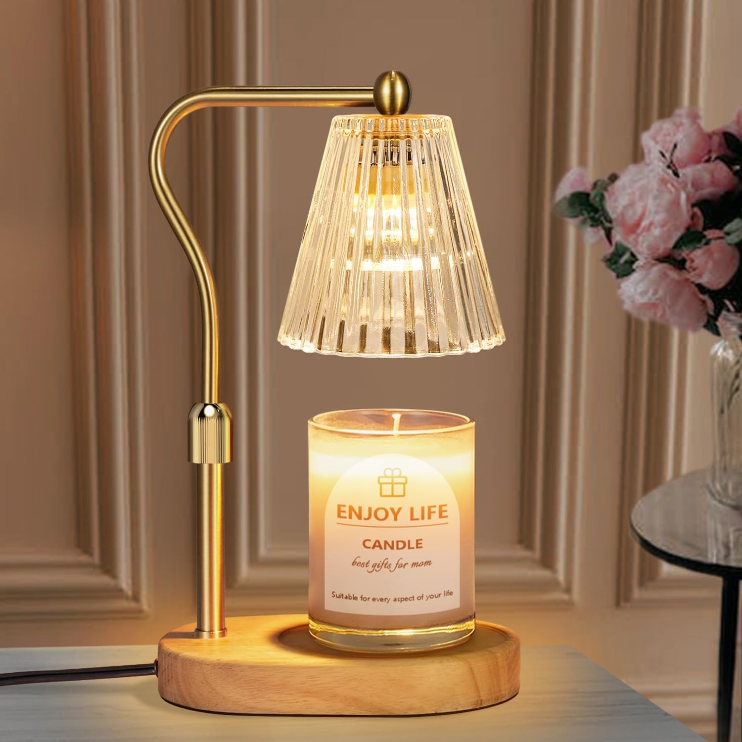 Moonval Candle Warmer Lamp, Dimmable Height-Adjustable Wax Warmer with Timer for Jar Candles