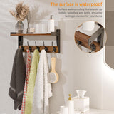 Moonval Wall Mounted Coat Rack, Wooden Shelf with 5 Metal Hooks for Entryway, Bathroom & Bedroom