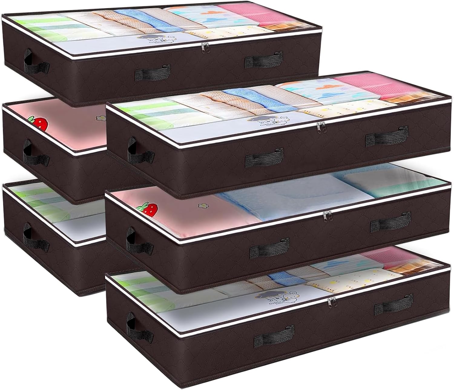 Moonval Under Bed Storage Bags, Foldable Organizers with Clear Window & Reinforced Handles