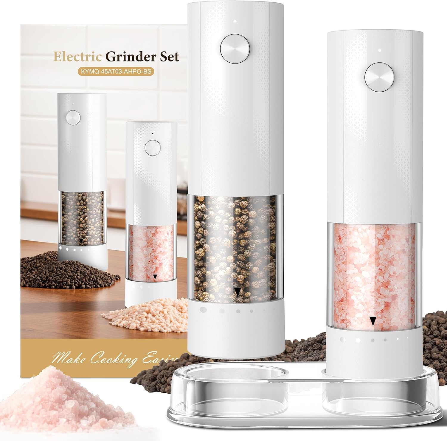 Moonval Electric Salt & Pepper Grinder Set, Rechargeable Automatic Mills with Adjustable Coarseness, Black