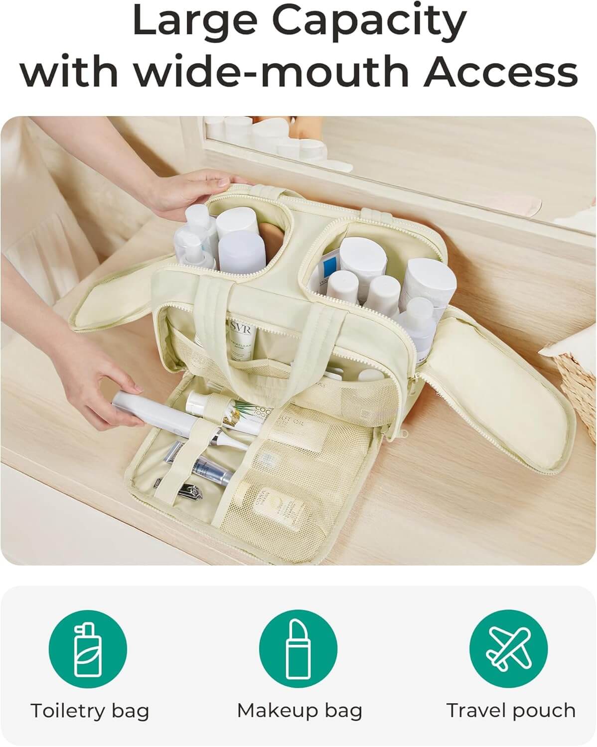 Moonval Travel Toiletry Bag, Waterproof Cosmetic Organizer with Wet Dry Compartment