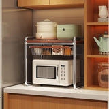 Moonval 2-Tier Microwave Shelf Stand with Pull-Out Basket, Countertop Kitchen Organizer
