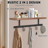 Moonval Wall Mounted Coat Rack, Wooden Entryway Shelf with 5 Heavy-Duty Metal Hooks for Storage