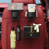 Moonval Car Seat Cup Holder & Phone Mount, Headrest Organizer with Bag Hooks