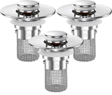Moonval Bathroom Sink Drain Strainer, 2-Pack Pop-Up Sink Stopper with Removable Stainless Steel Hair Catcher