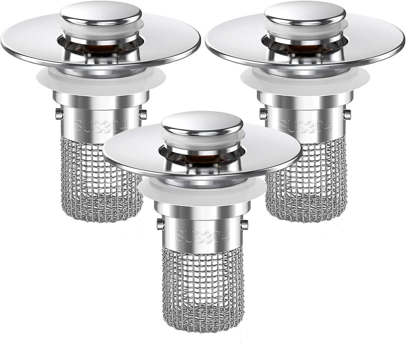 Moonval Bathroom Sink Drain Strainer, 2-Pack Pop-Up Sink Stopper with Removable Stainless Steel Hair Catcher