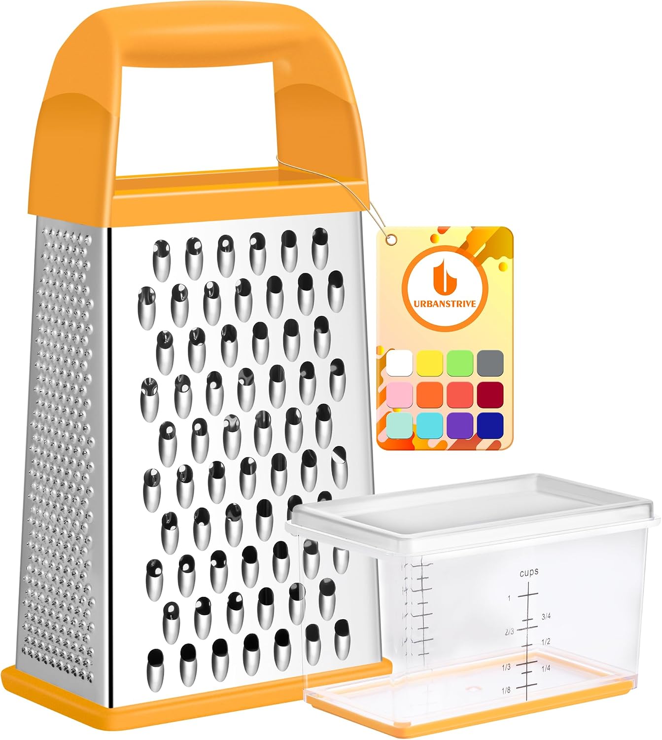 Moonval Cheese Grater, Stainless Steel Box Grater with Container for Cheese, Vegetables & Zesting