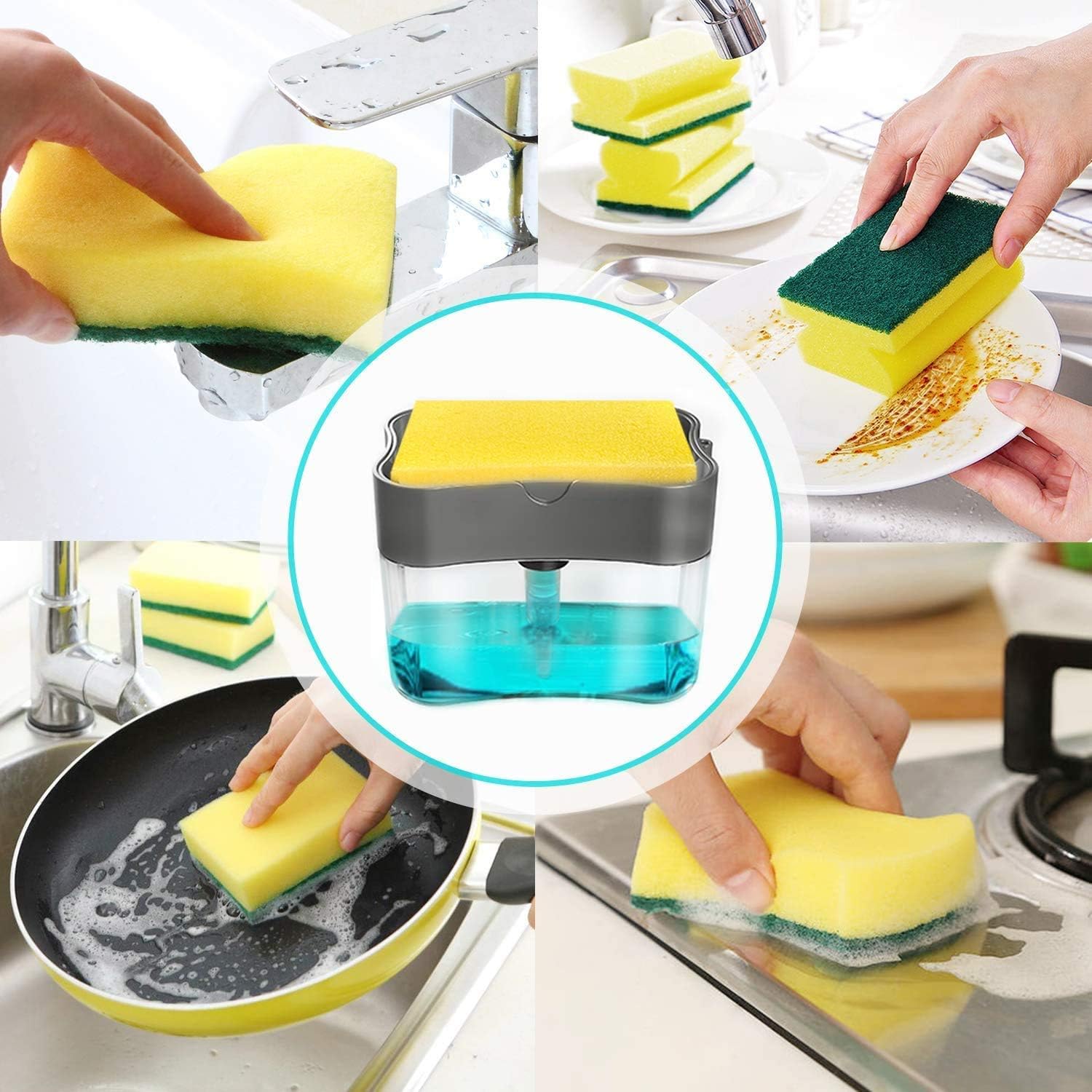 Moonval Soap Dispenser with Sponge Holder, 2-in-1 Kitchen Sink Soap Pump Organizer