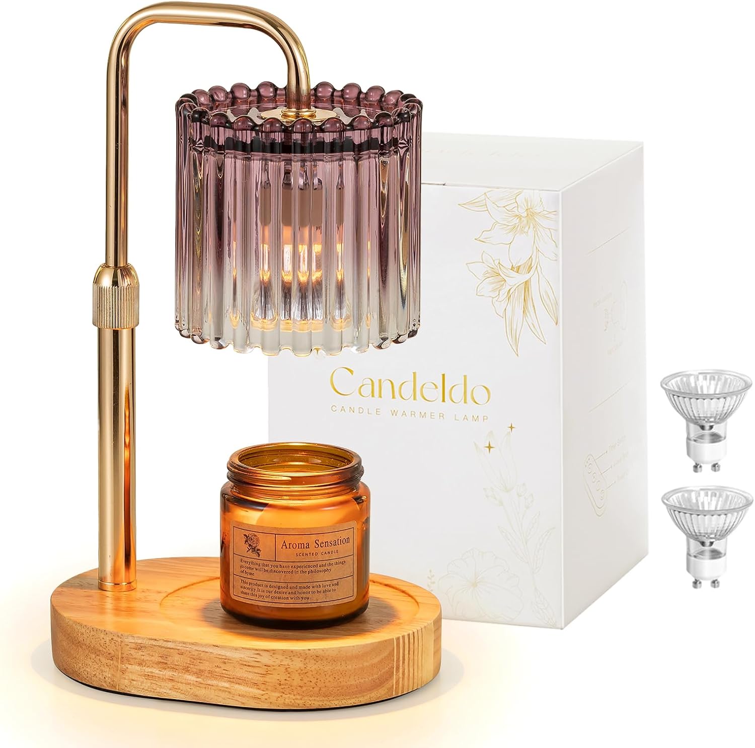 Moonval Candle Warmer Lamp, Height-Adjustable Dimmable Wax Warmer with Timer & 2 Bulbs