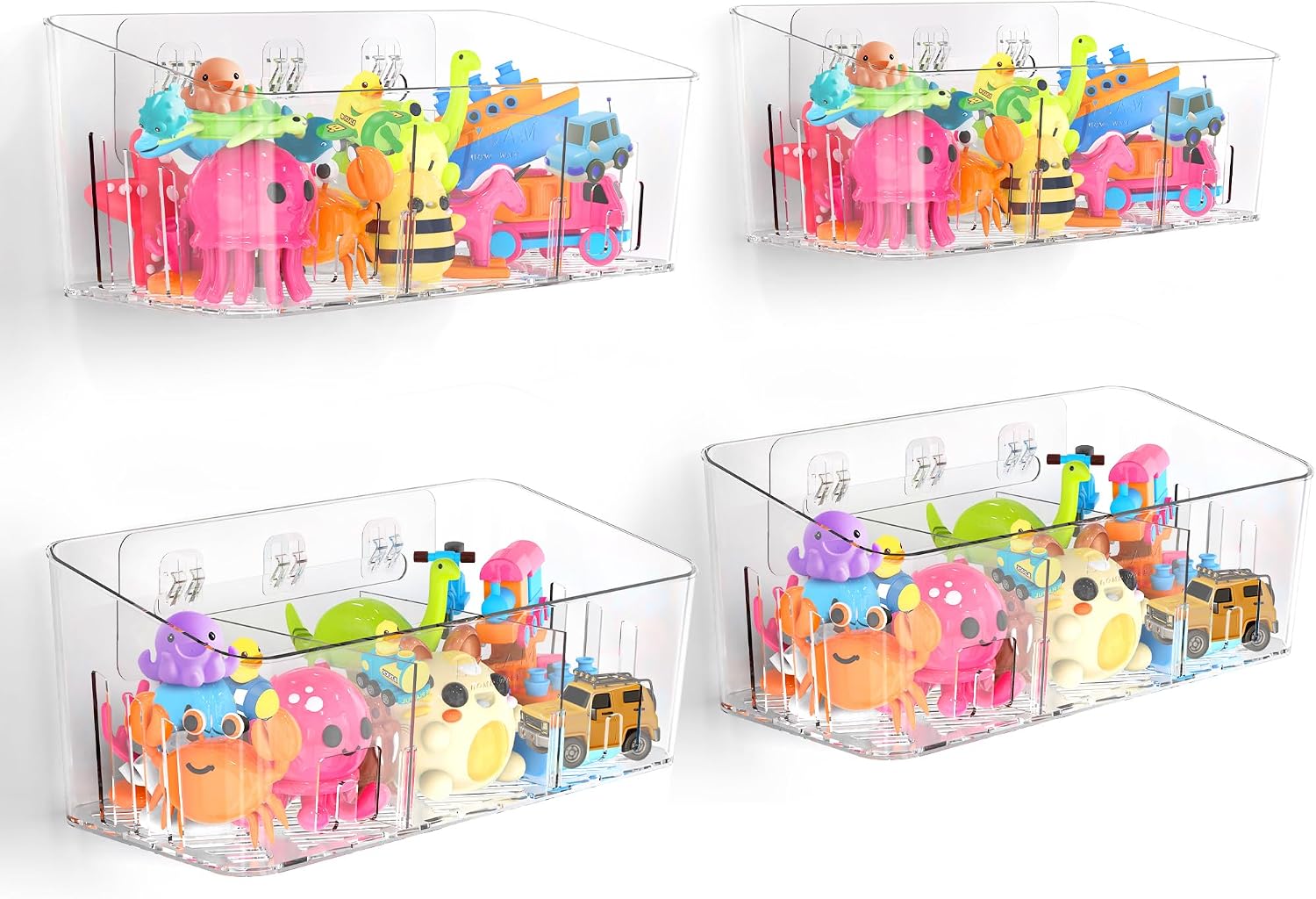 Moonval Bath Toy Organizer, Quick-Dry Mesh Storage Bins with 3 Compartments for Baby & Kids Toys