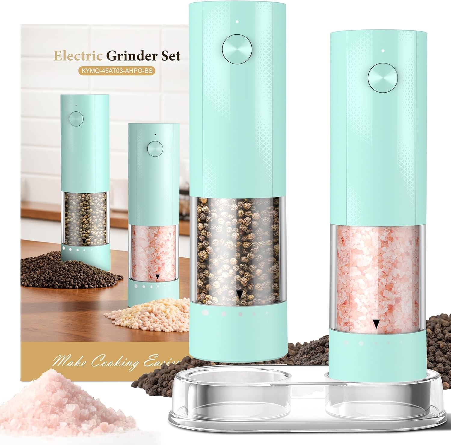 Moonval Electric Salt & Pepper Grinder Set, Rechargeable Automatic Mills with Adjustable Coarseness, Black