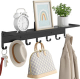 Moonval Wall Shelf with Hooks, 17-Inch Floating Shelf with 5 Metal Hooks for Entryway & Bedroom