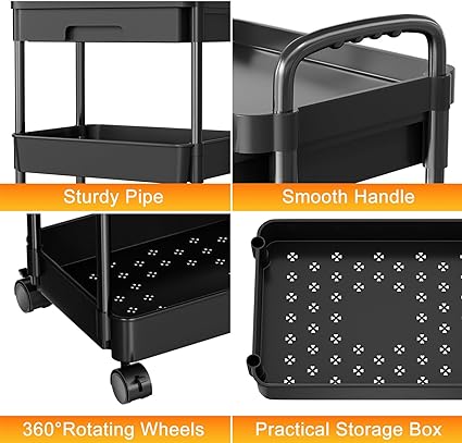 Moonval Multifunction Rolling Storage Cart, Mobile Multi-Tier Organizer for Kitchen, Bathroom & Laundry