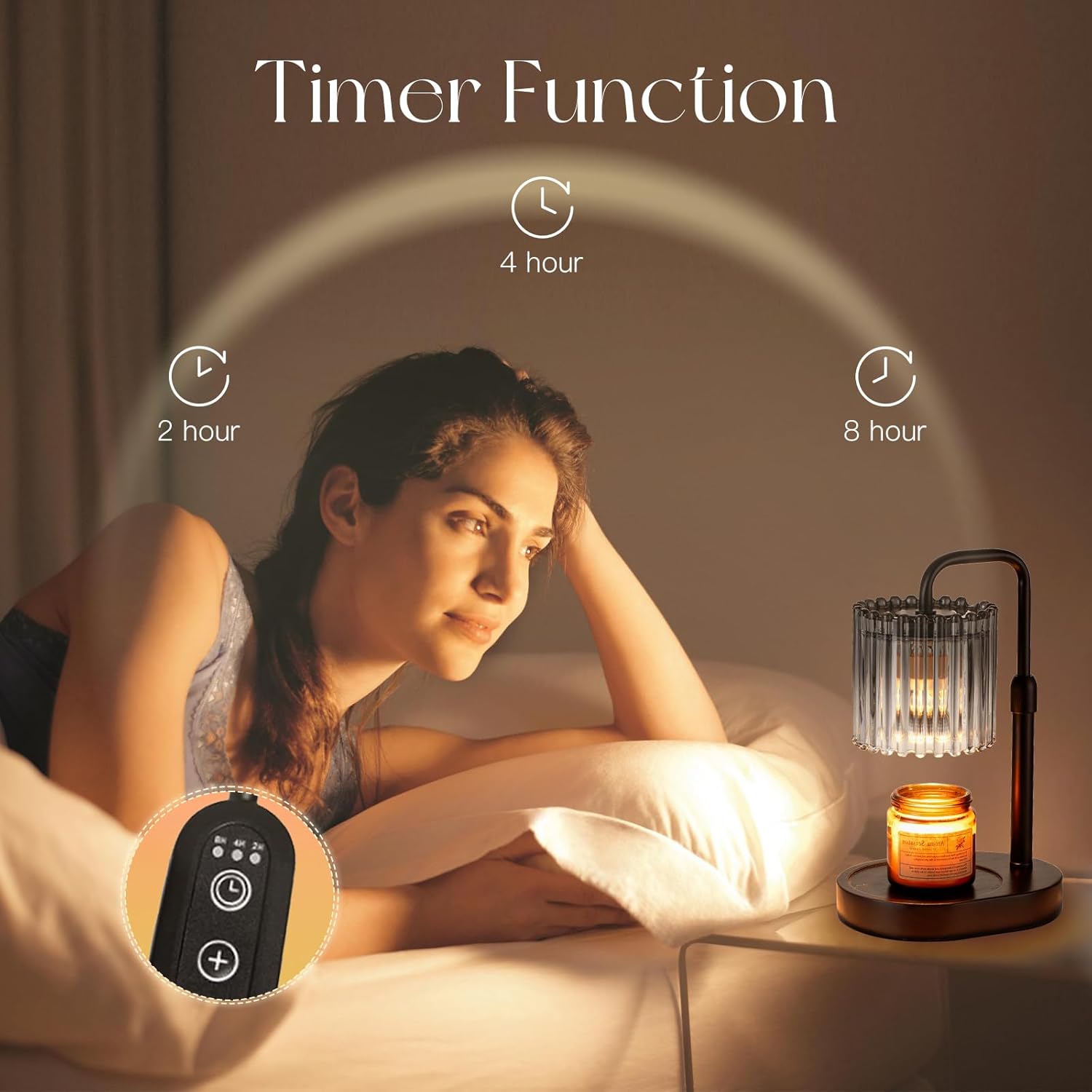 Moonval Candle Warmer Lamp, Height-Adjustable Dimmable Wax Warmer with Timer & 2 Bulbs