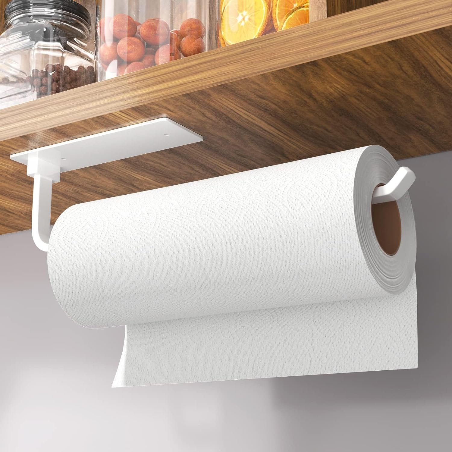 Moonval Paper Towel Holder, Under Cabinet Aluminum Kitchen Roll Holder with Self-Adhesive or Drill Mount, Gold