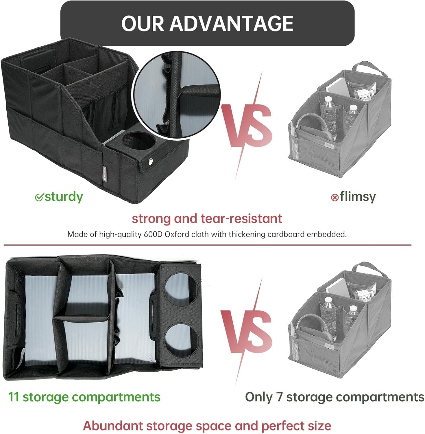 Moonval Car Seat Organizer, Front Seat Storage with 11 Compartments, 2 Cup Holders & Waterproof Oxford Fabric