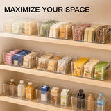 Moonval Pantry Storage Bins, 6-Pack Clear Organizers with Removable Dividers for Kitchen & Refrigerator