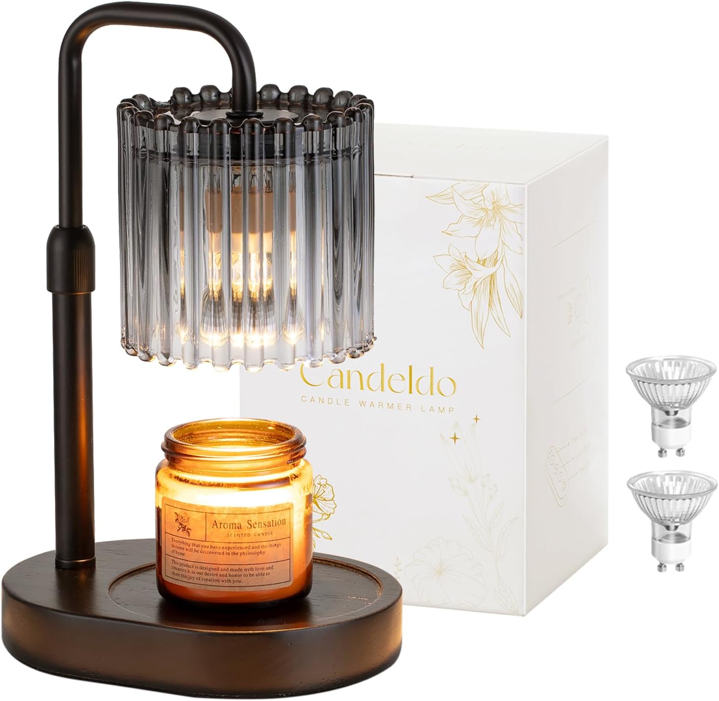 Moonval Candle Warmer Lamp, Height-Adjustable Dimmable Wax Warmer with Timer & 2 Bulbs