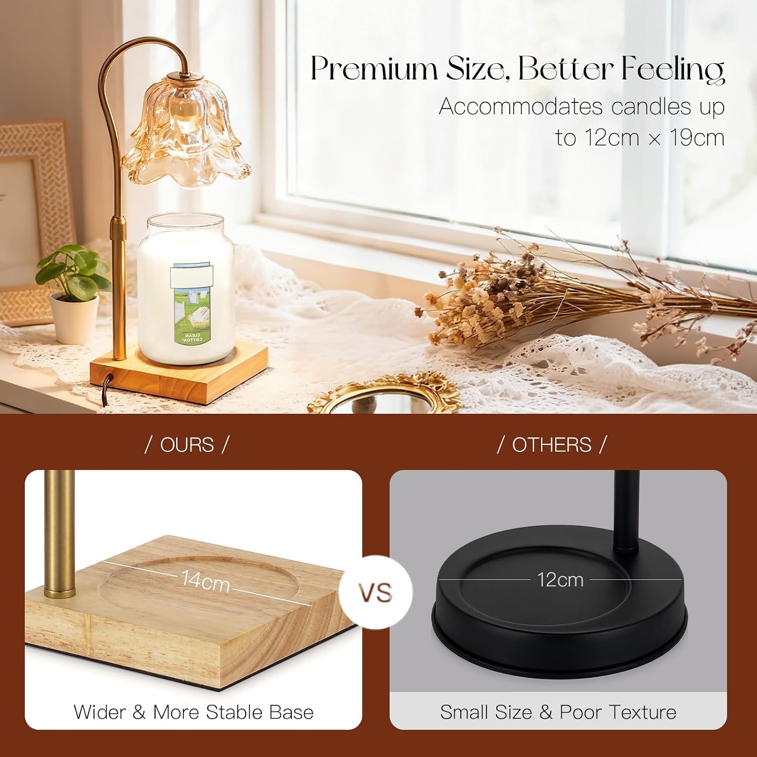 Moonval Candle Warmer Lamp, Height-Adjustable Dimmable Wax Warmer with Timer for Jar Candles, Gold