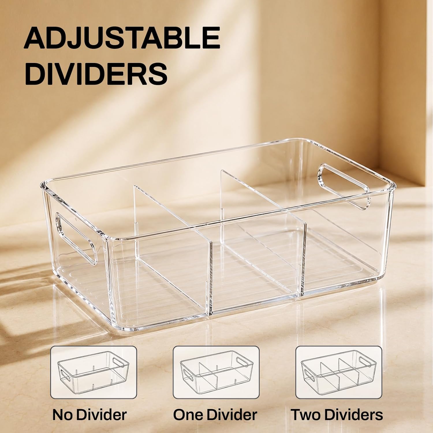 Moonval Pantry Storage Bins, 6-Pack Clear Organizers with Removable Dividers for Kitchen & Refrigerator