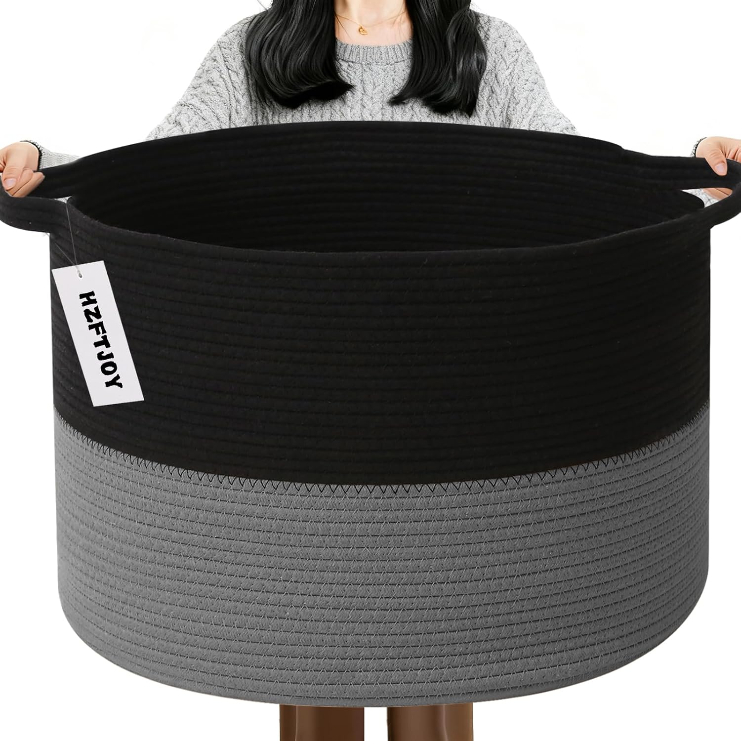 Moonval Woven Blanket Basket, Cotton Rope Storage Hamper with Handles for Laundry, Toys & Blankets