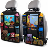 Moonval Backseat Car Organizer, 2-Pack Seat Protectors with Foldable Tray, 9 Pockets & Tablet Holder