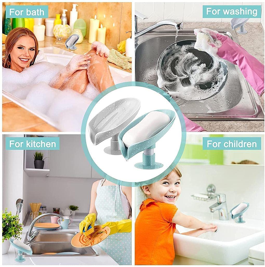 Moonval Leaf Soap Holder, Self-Draining Suction Cup Dish for Bathroom & Kitchen