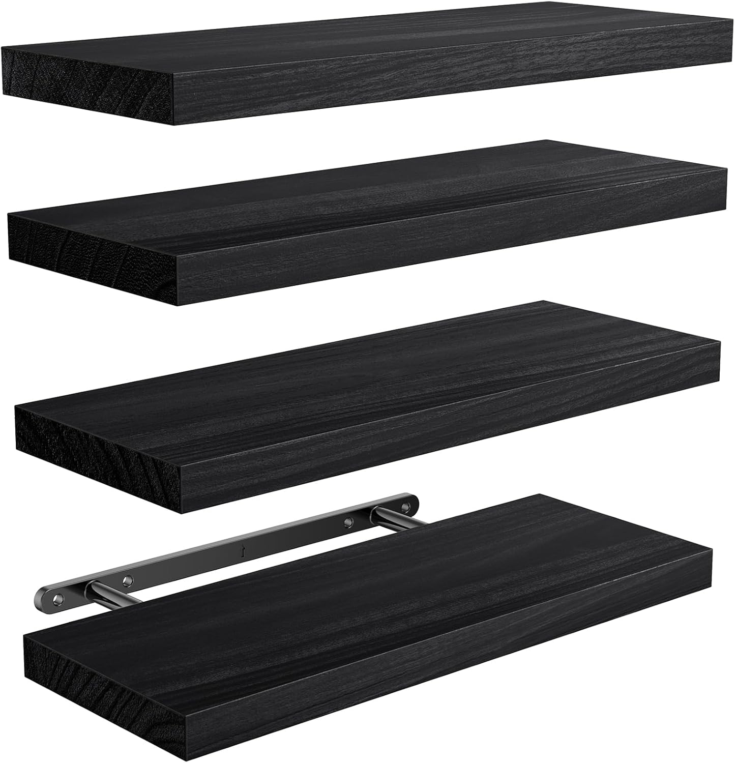 Moonval Floating Wall Shelves, Set of 4 Natural Wood Storage & Display Shelves for Home Decor
